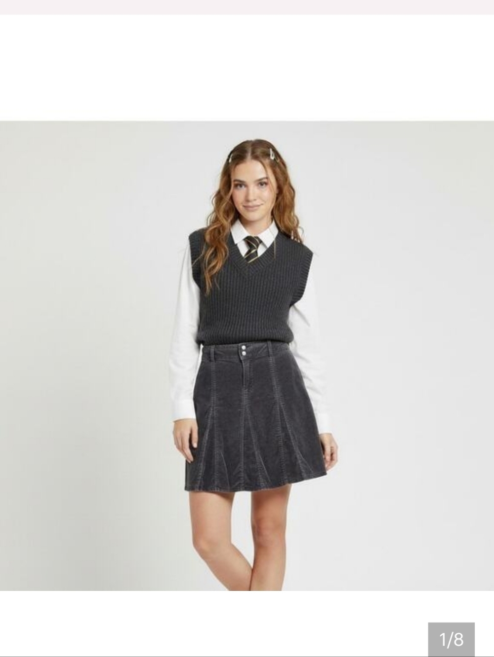 Athleta Charcoal Flare Corduroy Skirt
